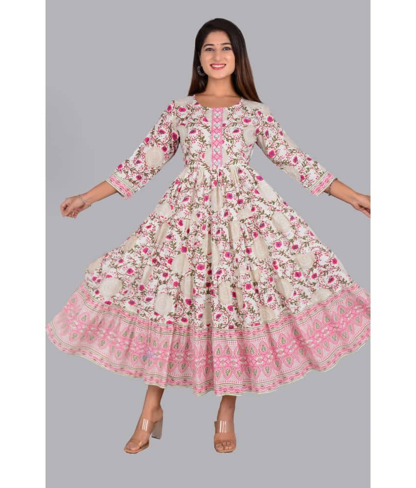 Aurelisa Rayon Printed Anarkali Women's Kurti - Pink ( Pack of 1 ) - Kurtis, Tunics | Buy online on ZillyBuy