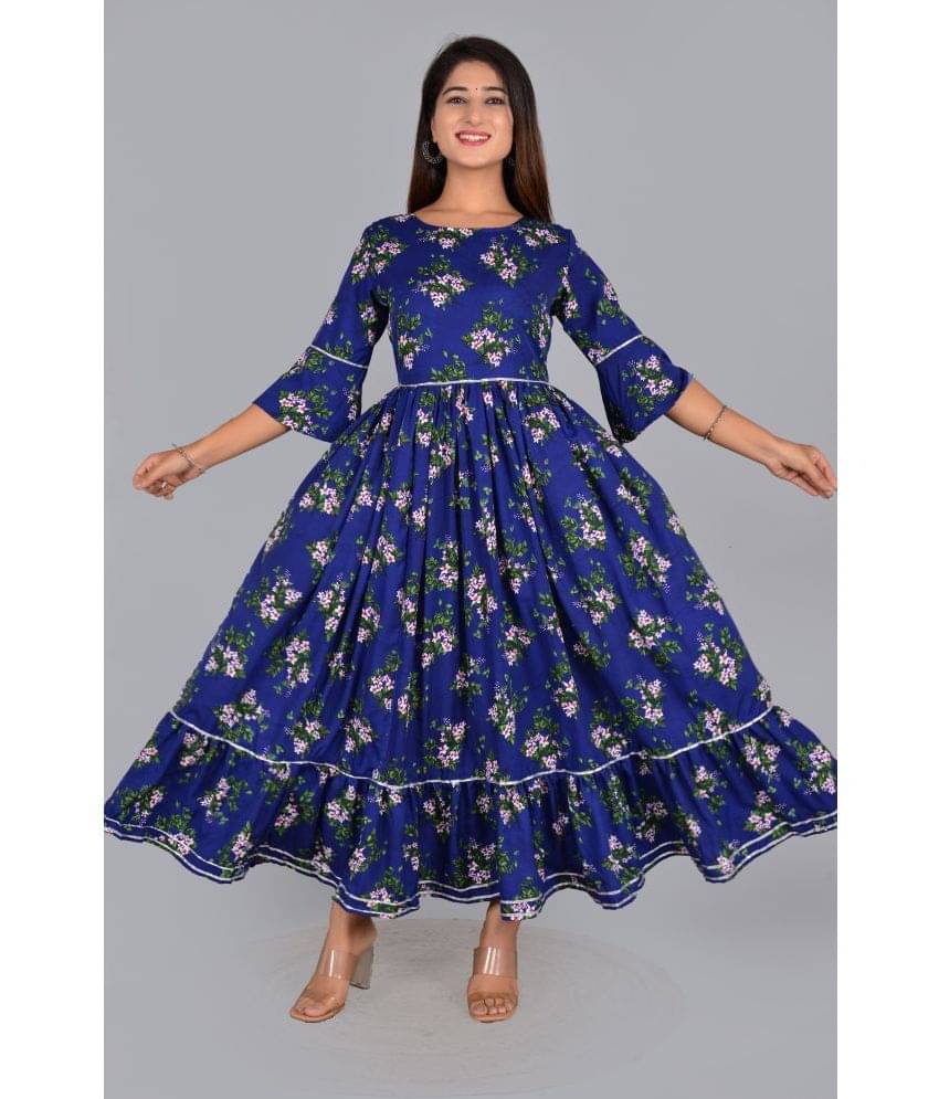 Aurelisa Rayon Printed Anarkali Women's Kurti - Blue ( Pack of 1 ) Aurelisa Rayon Printed Anarkali Women's Kurti - Blue ( Pack of 1 )