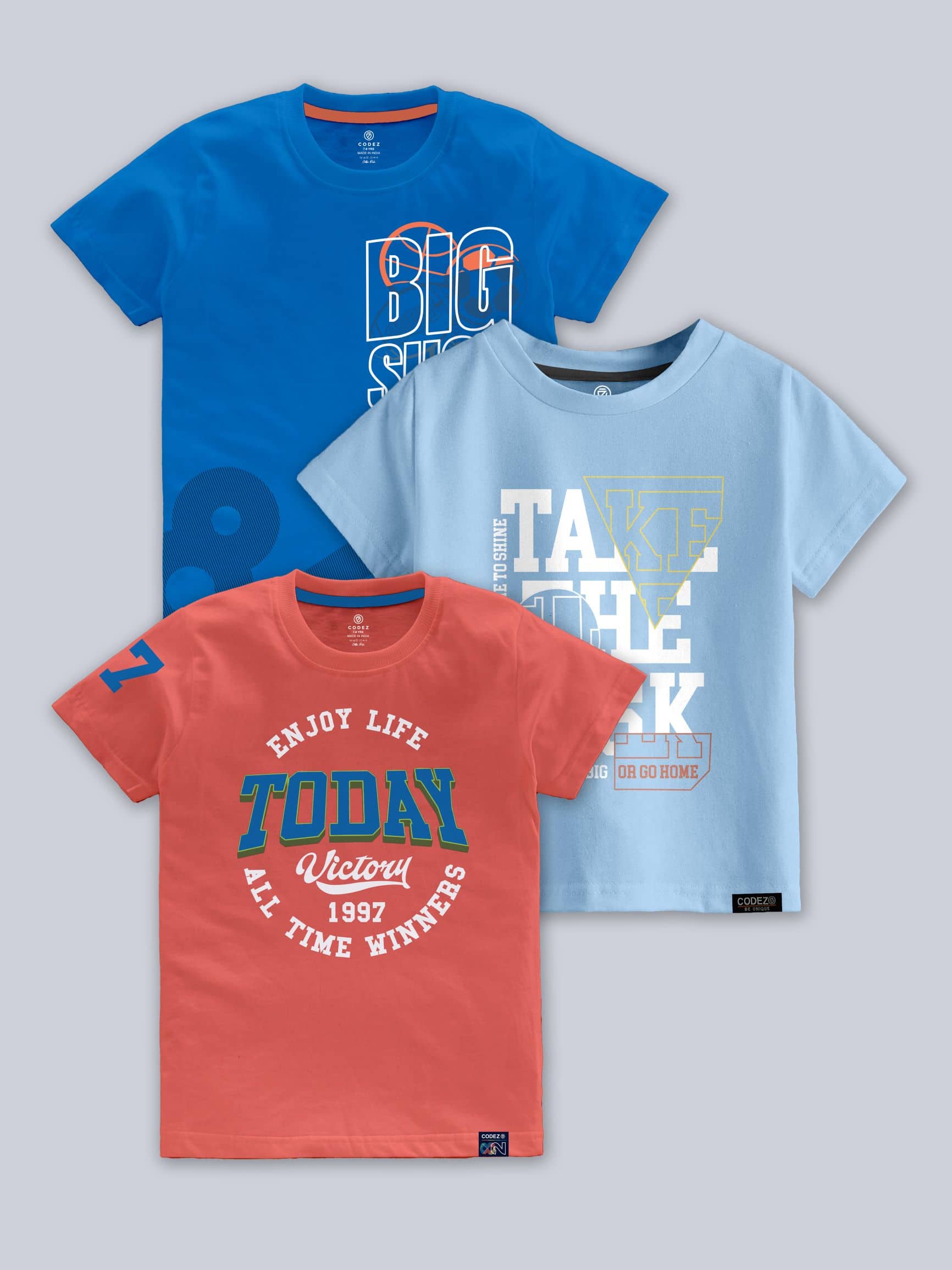 CODEZ Pack of 3 Boys Cotton Blend T-Shirt ( Multi Color )