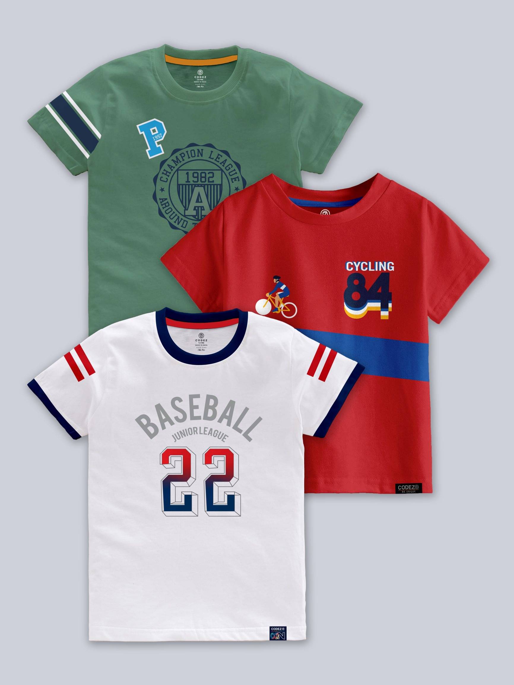     			CODEZ Pack of 3 Boys Cotton Blend T-Shirt ( Multi Color )