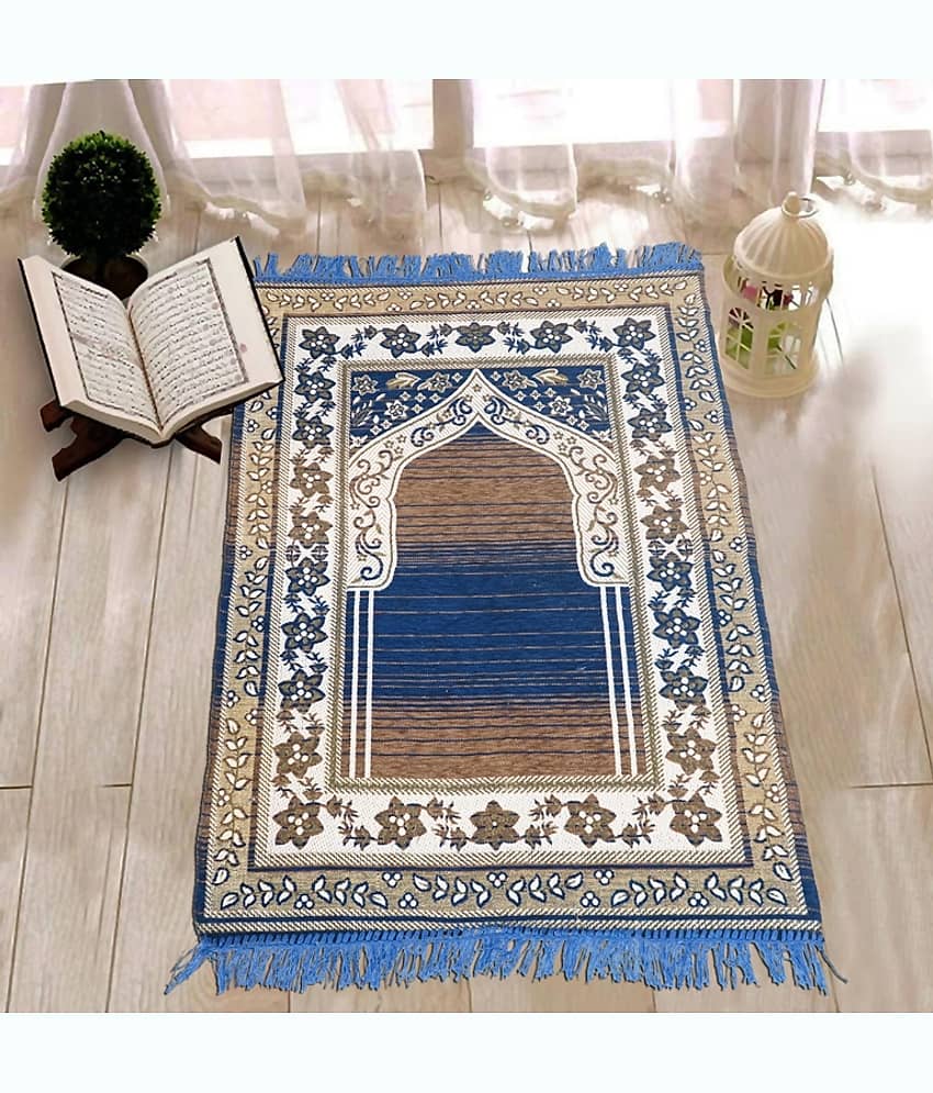 FURNISHING HUT Blue Single Regular Velvet Prayer Mat ( 110 X 70 cm )