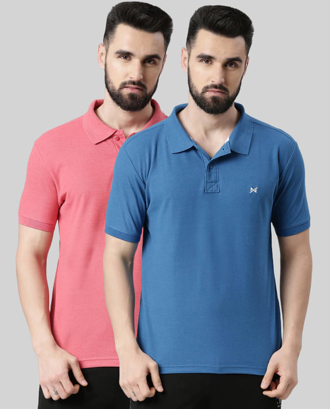 Force NXT Pack of 2 Cotton Blend Regular Fit Solid Half Sleeves Men's Polo T Shirt ( Multicolor ) Force NXT Pack of 2 Cotton Blend Regular Fit Solid Half Sleeves Men's Polo T Shirt ( Multicolor )