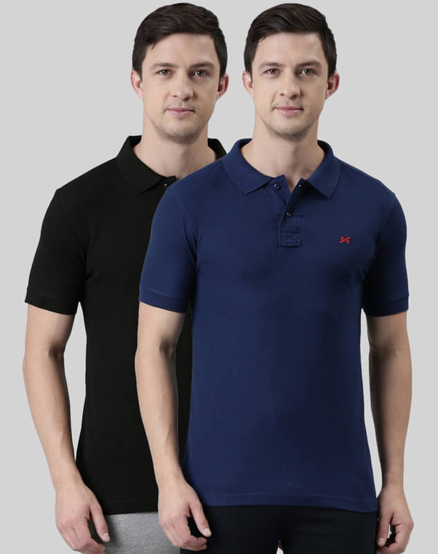 Force NXT Pack of 2 Cotton Blend Regular Fit Solid Half Sleeves Men's Polo T Shirt ( Multicolor ) Force NXT Pack of 2 Cotton Blend Regular Fit Solid Half Sleeves Men's Polo T Shirt ( Multicolor )