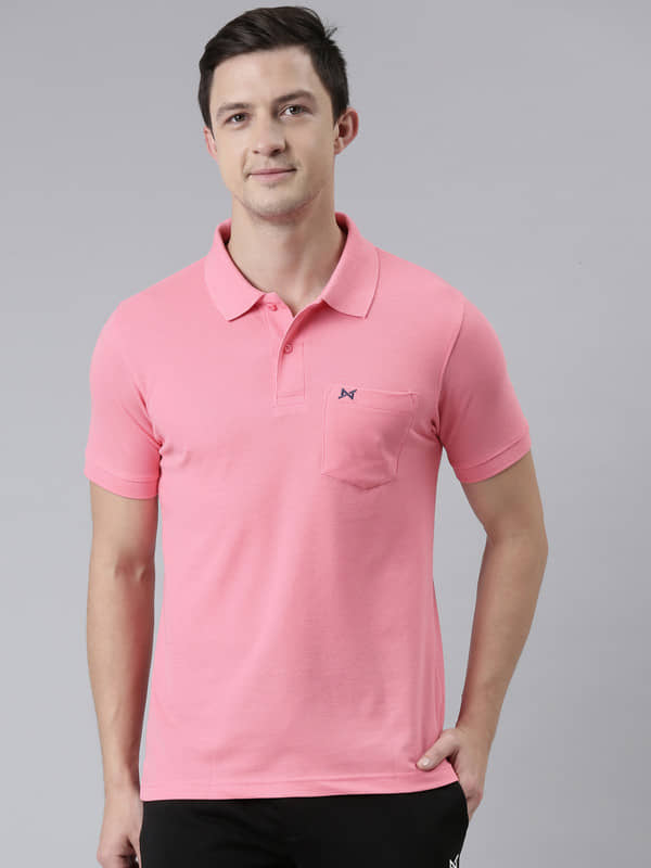 Force NXT Pack of 1 Cotton Blend Regular Fit Solid Half Sleeves Men's Polo T Shirt ( Pink )