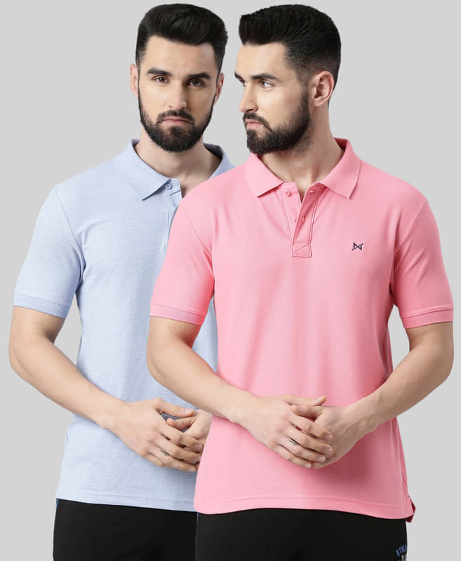 Force NXT Pack of 2 Cotton Blend Regular Fit Solid Half Sleeves Men's Polo T Shirt ( Multicolor ) Force NXT Pack of 2 Cotton Blend Regular Fit Solid Half Sleeves Men's Polo T Shirt ( Multicolor )