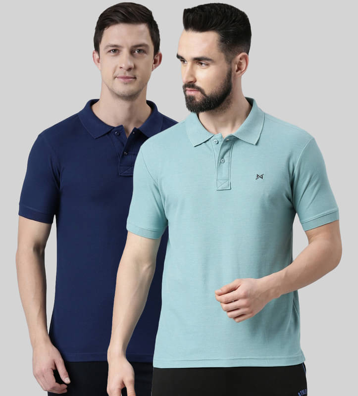 Force NXT Pack of 2 Cotton Blend Regular Fit Solid Half Sleeves Men's Polo T Shirt ( Multicolor ) Force NXT Pack of 2 Cotton Blend Regular Fit Solid Half Sleeves Men's Polo T Shirt ( Multicolor )