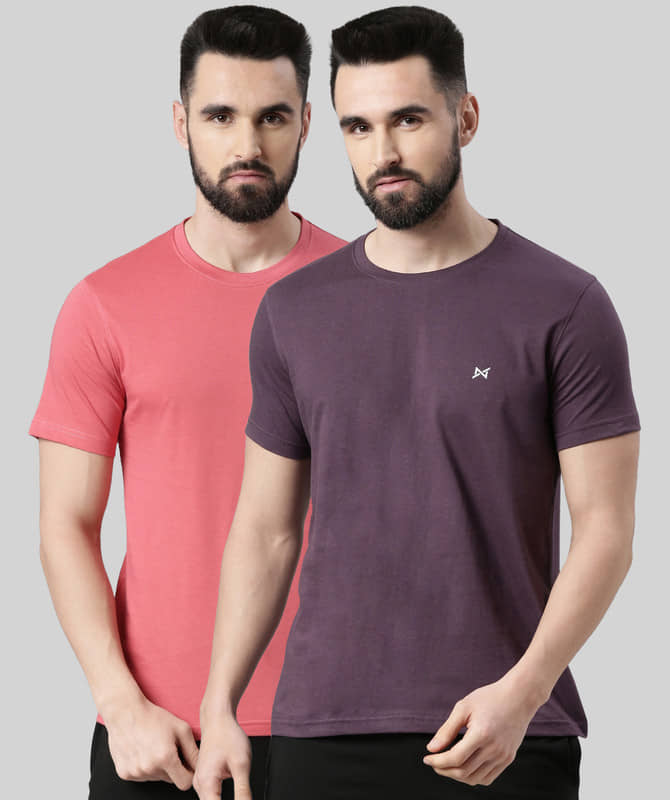 Force NXT Pack of 2 Cotton Blend Regular Fit Men's T-Shirt ( Multicolor )