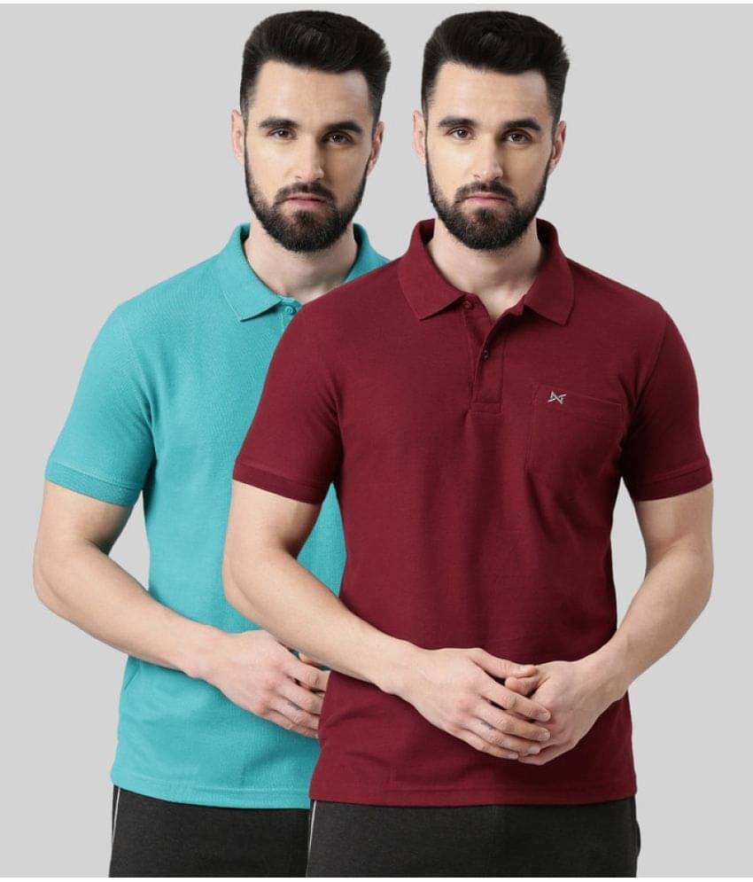     			Force NXT Pack of 2 Cotton Blend Regular Fit Solid Half Sleeves Men's Polo T Shirt ( Multicolor )