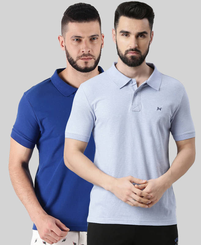 Force NXT Pack of 2 Cotton Blend Regular Fit Solid Half Sleeves Men's Polo T Shirt ( Multicolor ) Force NXT Pack of 2 Cotton Blend Regular Fit Solid Half Sleeves Men's Polo T Shirt ( Multicolor )