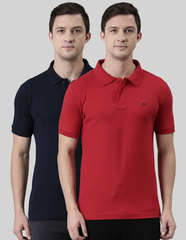 Force NXT Pack of 2 Cotton Blend Regular Fit Solid Half Sleeves Men's Polo T Shirt ( Multicolor ) Force NXT Pack of 2 Cotton Blend Regular Fit Solid Half Sleeves Men's Polo T Shirt ( Multicolor )