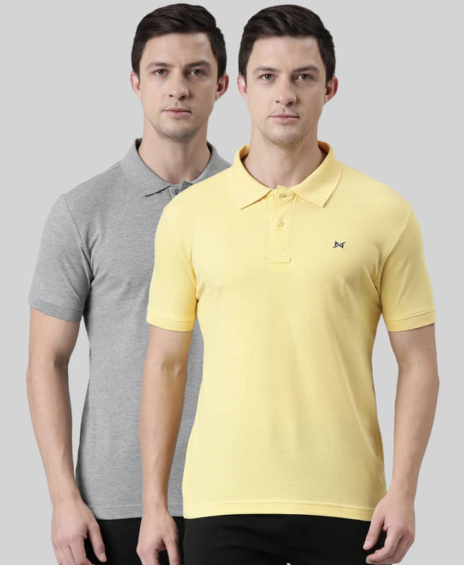 Force NXT Pack of 2 Cotton Blend Regular Fit Solid Half Sleeves Men's Polo T Shirt ( Multicolor ) Force NXT Pack of 2 Cotton Blend Regular Fit Solid Half Sleeves Men's Polo T Shirt ( Multicolor )