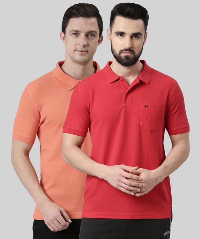     			Force NXT Pack of 2 Cotton Blend Regular Fit Solid Half Sleeves Men's Polo T Shirt ( Multicolor )