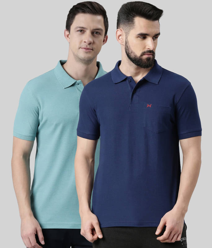 Force NXT Pack of 2 Cotton Blend Regular Fit Striped Half Sleeves Men's Polo T Shirt ( Multicolor ) Force NXT Pack of 2 Cotton Blend Regular Fit Striped Half Sleeves Men's Polo T Shirt ( Multicolor )