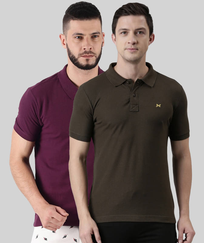 Force NXT Pack of 2 Cotton Blend Regular Fit Solid Half Sleeves Men's Polo T Shirt ( Multicolor ) Force NXT Pack of 2 Cotton Blend Regular Fit Solid Half Sleeves Men's Polo T Shirt ( Multicolor )