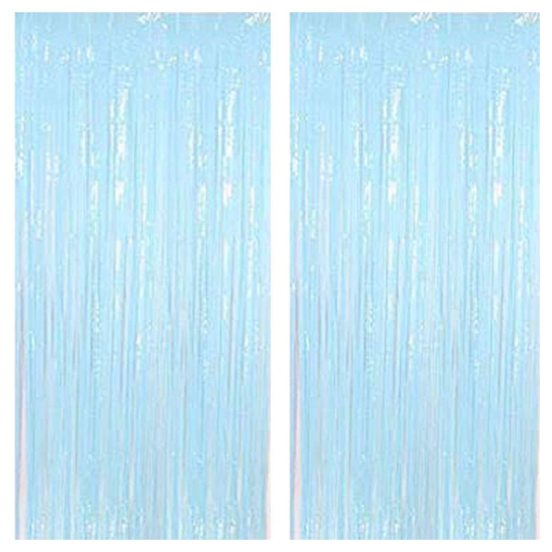     			Fringe Pastel Sky Blue Foil Curtain (Pack of 2) for Backdrop Birthday Anniversary Wedding Bachelorette Party Decoration, Kit, Combo