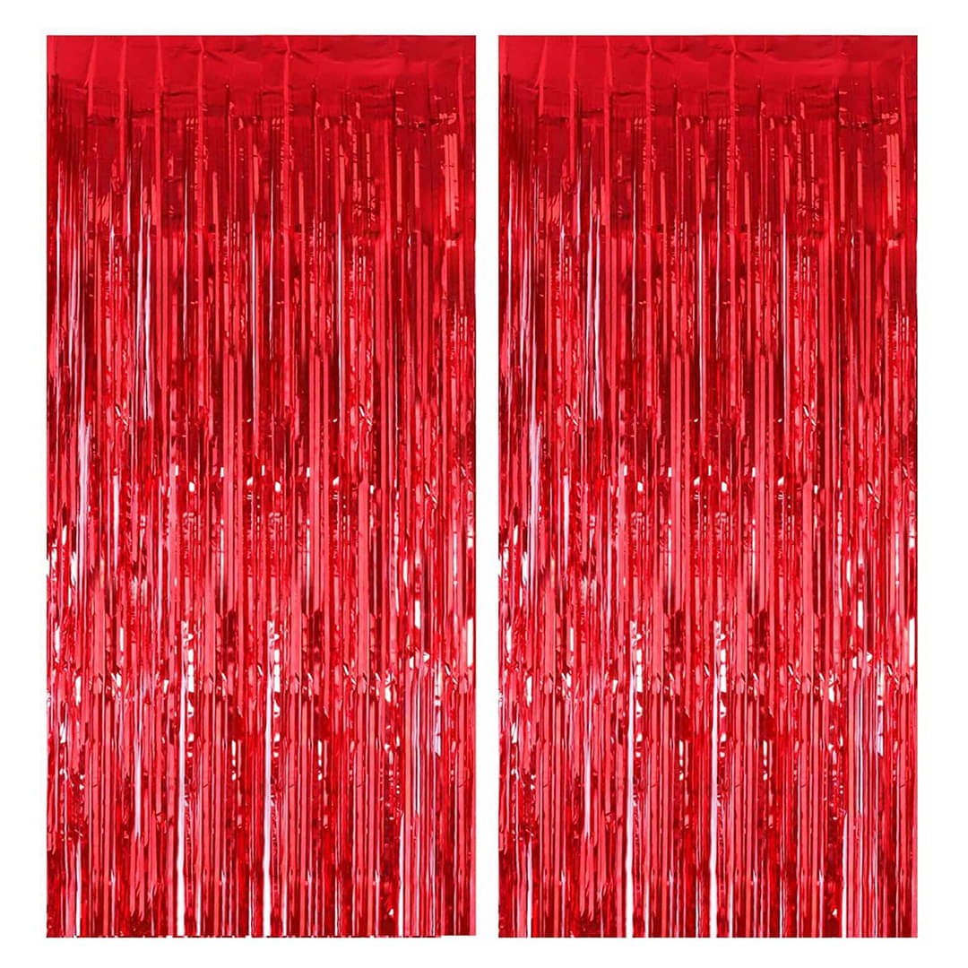     			Fringe Red Foil Curtain (Pack of 2) for Backdrop Birthday Anniversary Wedding Bachelorette Party Decoration, Kit, Combo