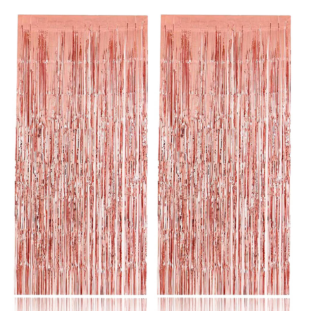     			Fringe Rose Gold Foil Curtain (Pack of 2) for Backdrop Birthday Anniversary Wedding Bachelorette Party Decoration, Kit, Combo