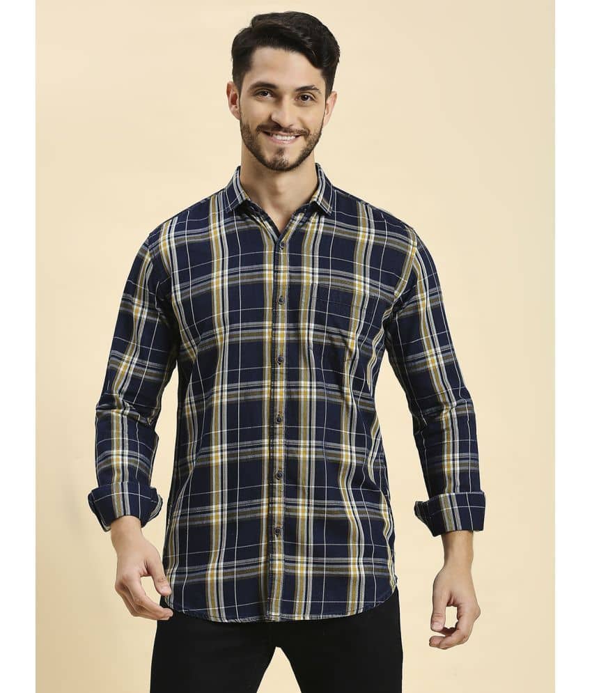 HJ HASASI 100% Cotton Slim Fit Checks Full Sleeves Men's Casual Shirt - Navy ( Pack of 1 )