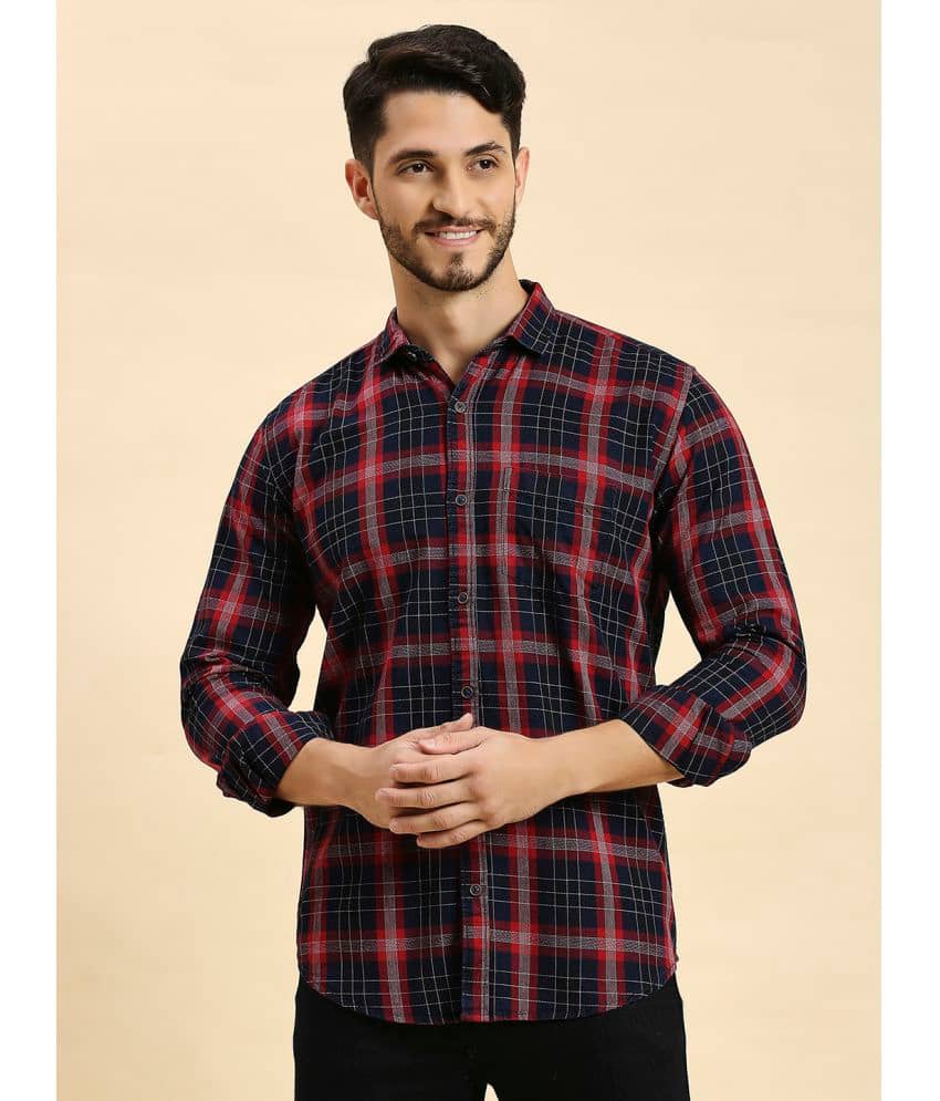 HJ HASASI 100% Cotton Slim Fit Checks Full Sleeves Men's Casual Shirt - Navy ( Pack of 1 )