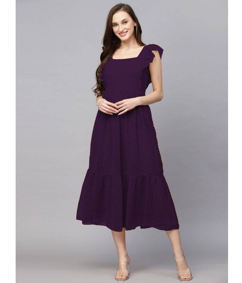 JULEE Georgette Self Design Midi Women's Fit & Flare Dress - Purple ( Pack of 1 ) JULEE Georgette Self Design Midi Women's Fit & Flare Dress - Purple ( Pack of 1 )