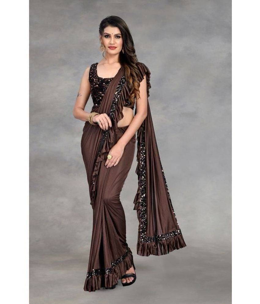     			JULEE Lycra Embellished Saree Without Blouse Piece ( Coffee )