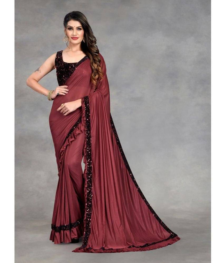 JULEE Lycra Embellished Saree Without Blouse Piece ( Maroon ) JULEE Lycra Embellished Saree Without Blouse Piece ( Maroon )