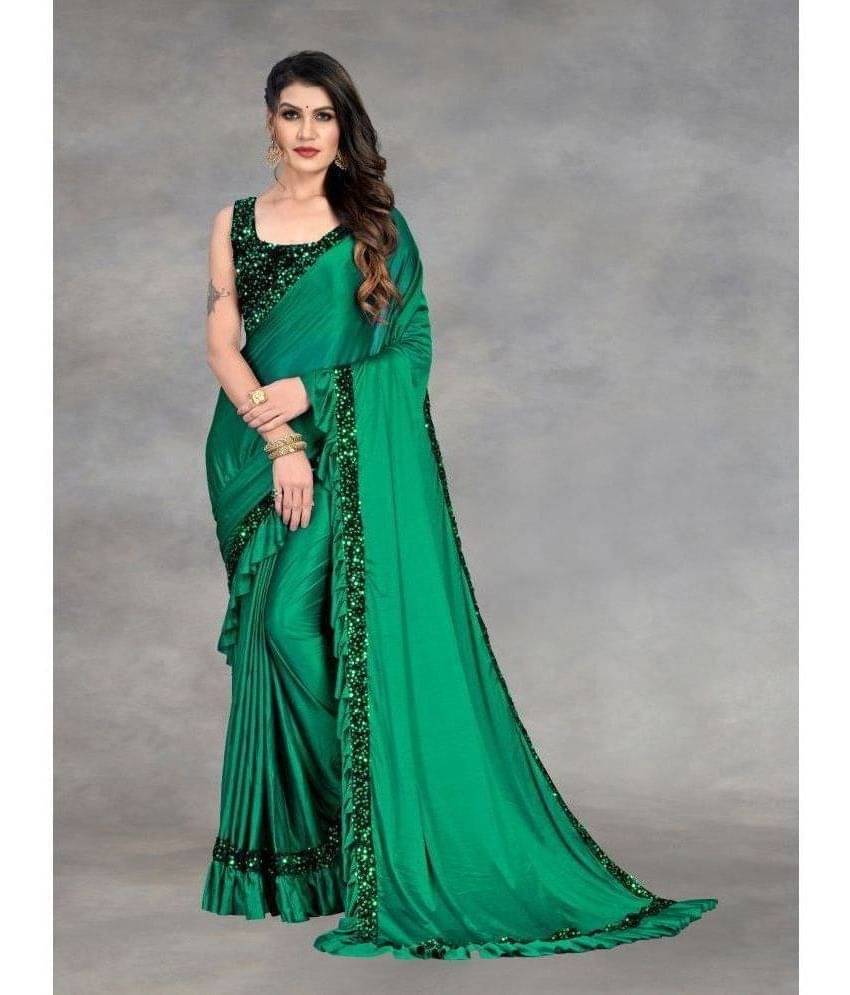     			JULEE Lycra Embellished Saree Without Blouse Piece ( Green )