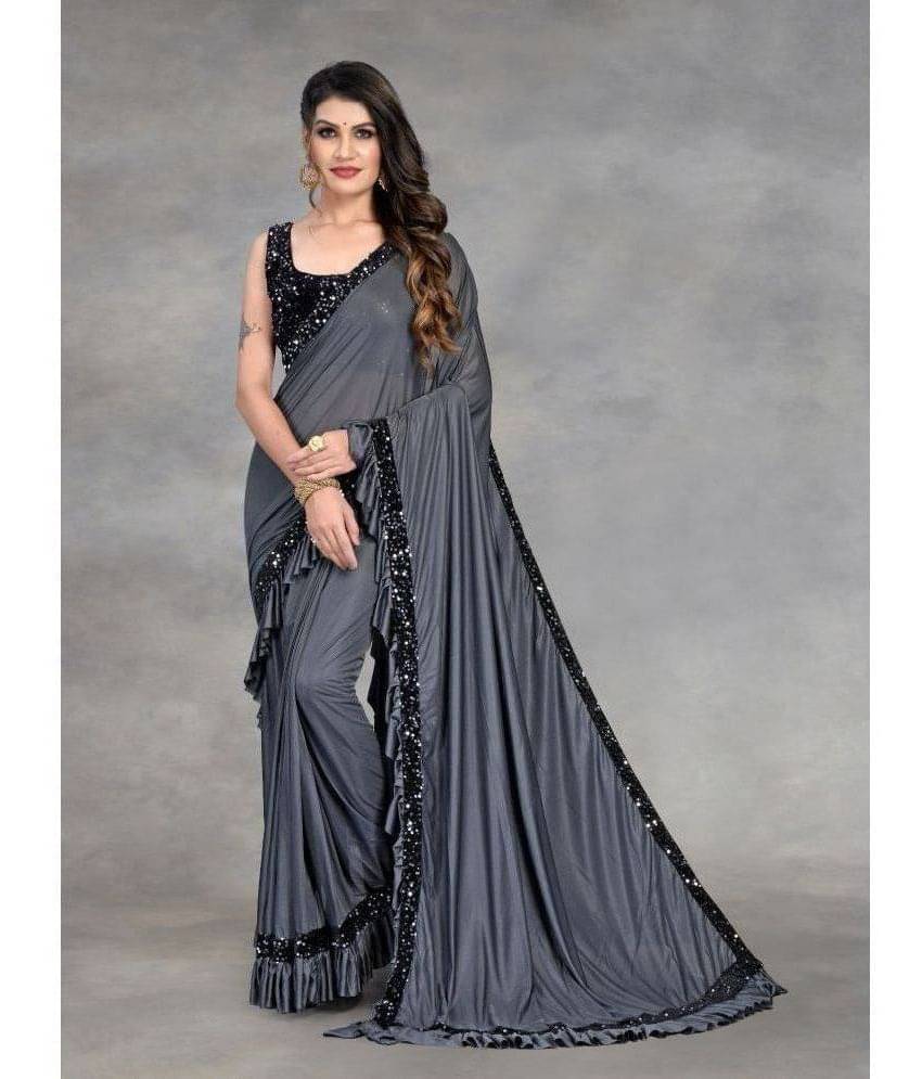 JULEE Lycra Embellished Saree Without Blouse Piece ( Grey ) JULEE Lycra Embellished Saree Without Blouse Piece ( Grey )