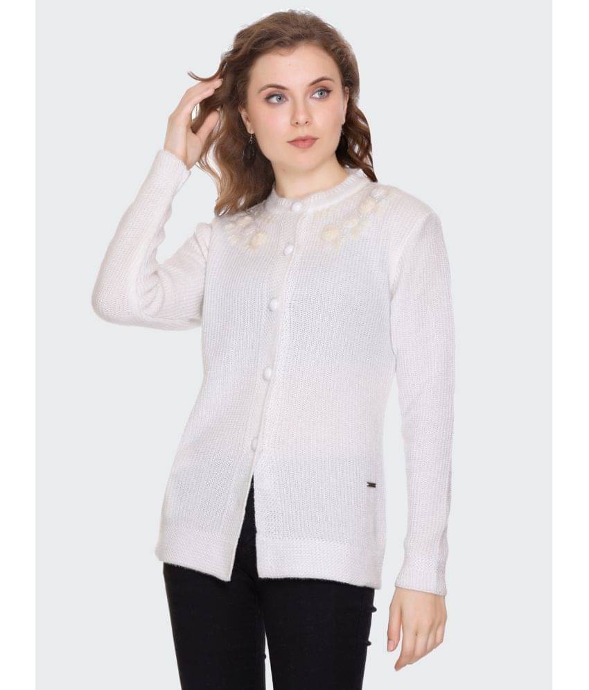 Nitsline Acrylic Regular Collar Women's Buttoned Cardigans - White ( Single ) Nitsline Acrylic Regular Collar Women's Buttoned Cardigans - White ( Single )
