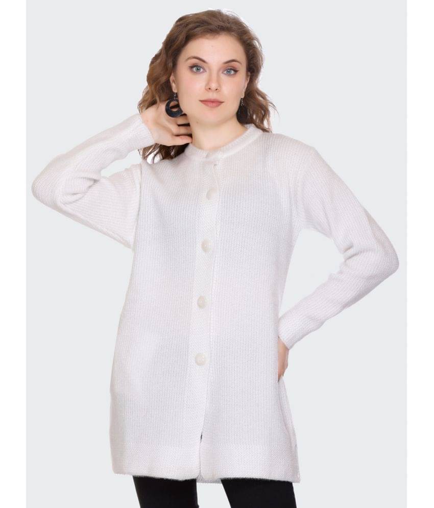 Nitsline Acrylic Regular Collar Women's Buttoned Cardigans - White ( Single ) Nitsline Acrylic Regular Collar Women's Buttoned Cardigans - White ( Single )