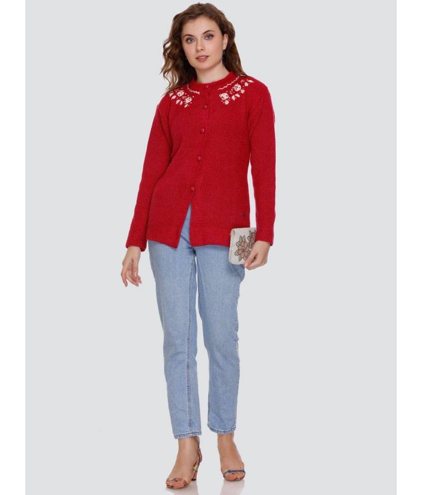     			Nitsline Acrylic Round Neck Women's Buttoned Cardigans - Red ( Single )