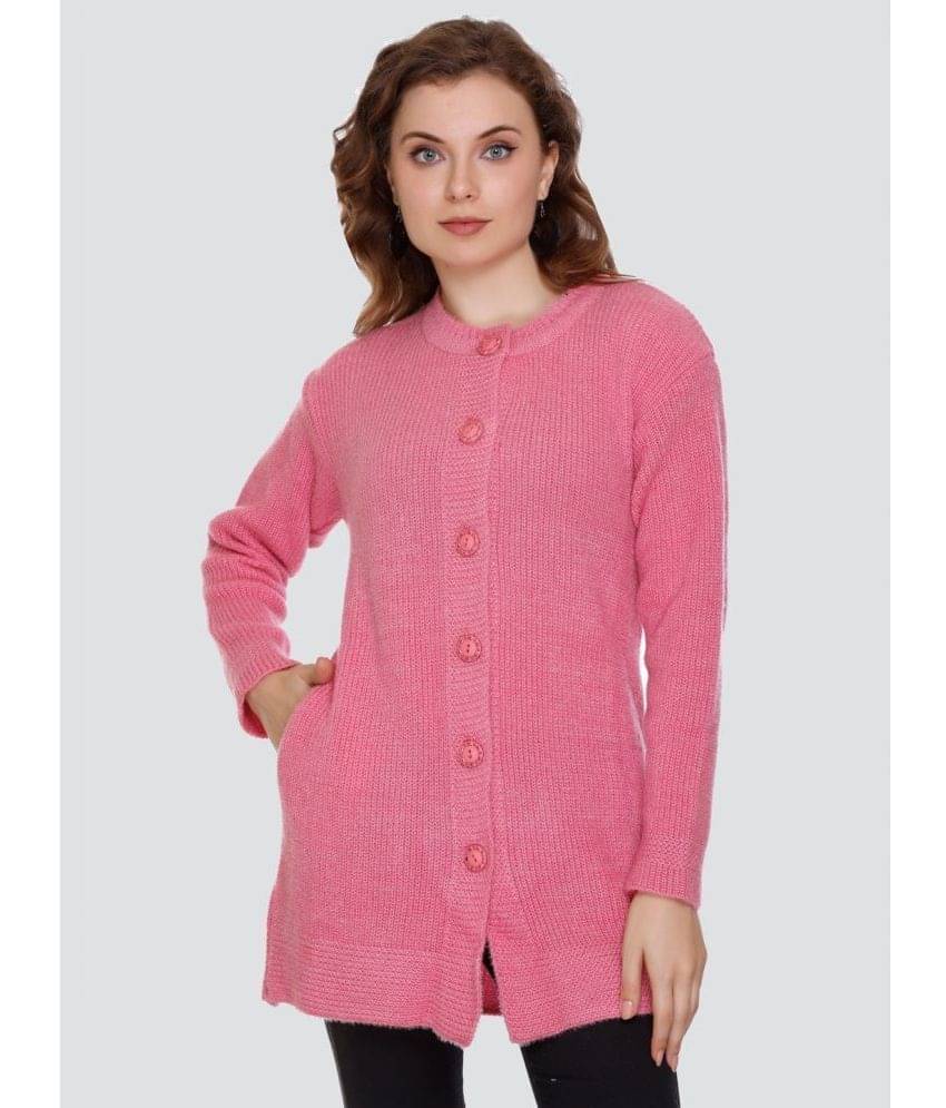     			Nitsline Women Acrylic Round Neck Cardigan ( Pink )