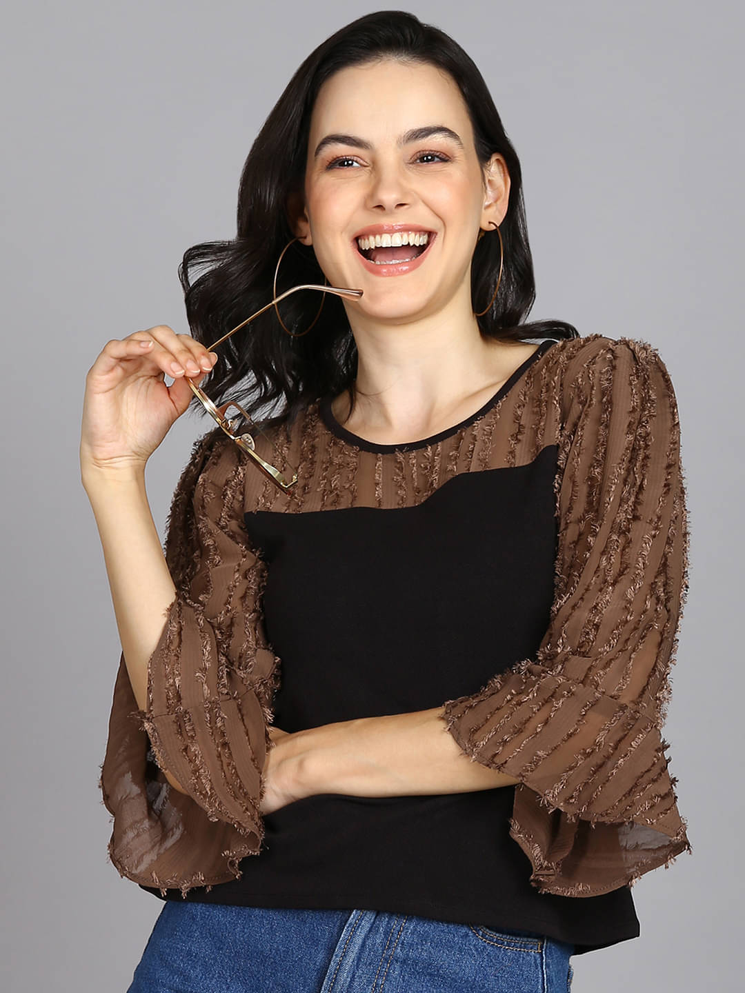     			Prettify Black Georgette Women's Regular Top ( Pack of 1 )