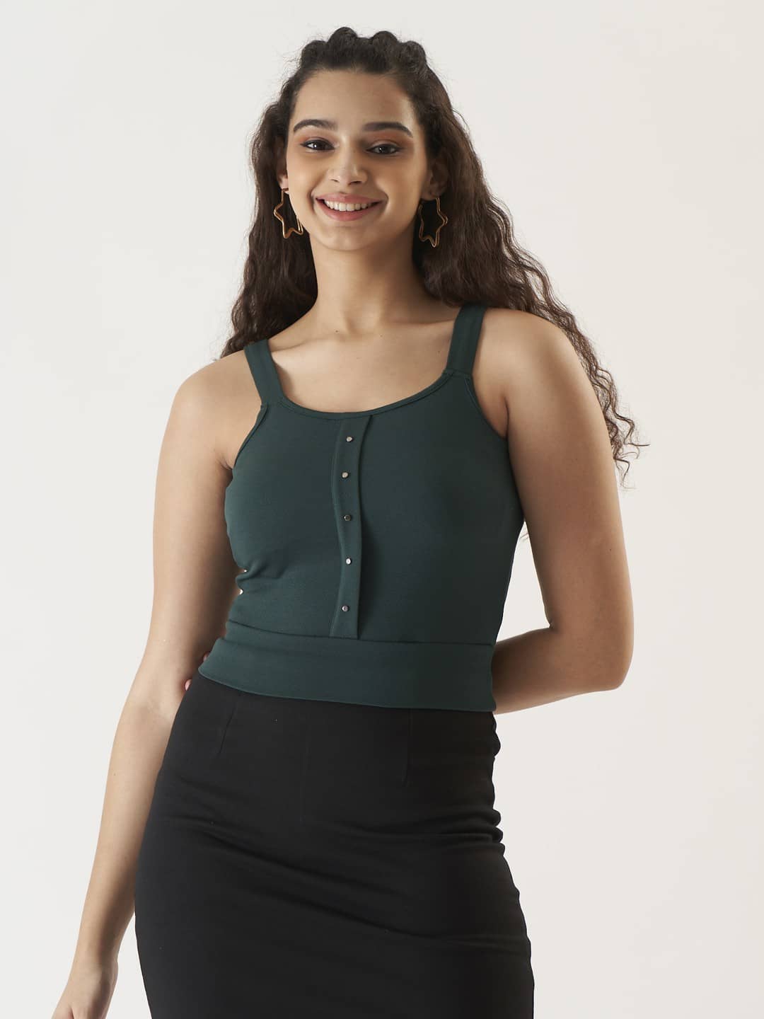 Prettify Women's Cotton Blend Regular Top ( Green )