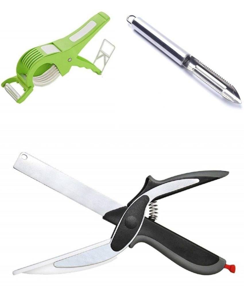     			Analog Kitchenware Multicolor Stainless Steel Vegetable Cutter, Peeler And Clever Cutter ( Set of 3 )