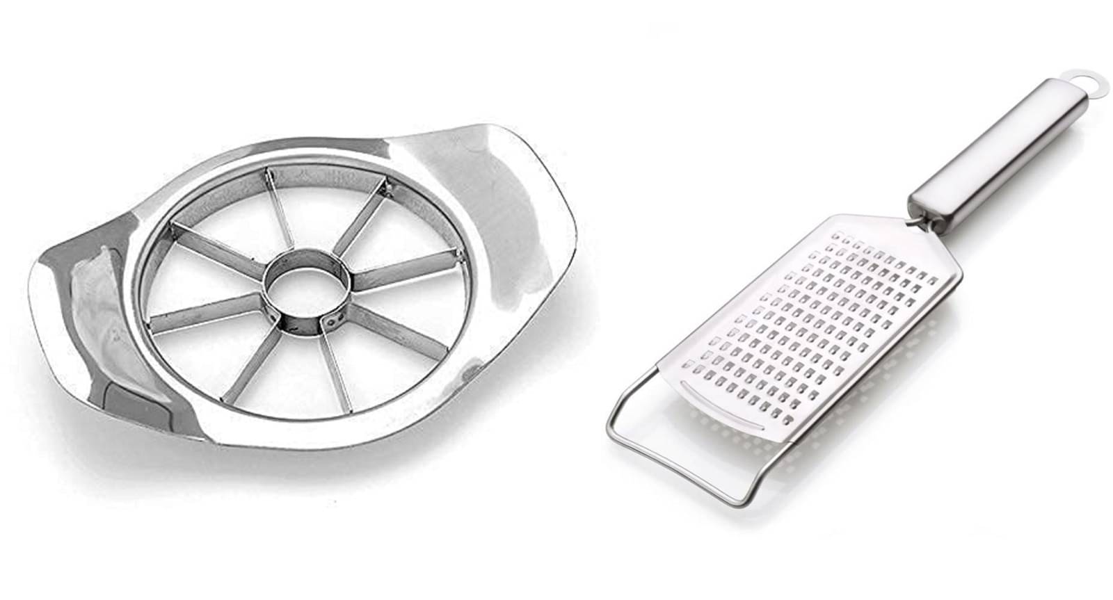     			Analog Kitchenware Silver Silver 8 Grid Apple Cutter And Cheese/Garlic Grater ( Set of 2 )