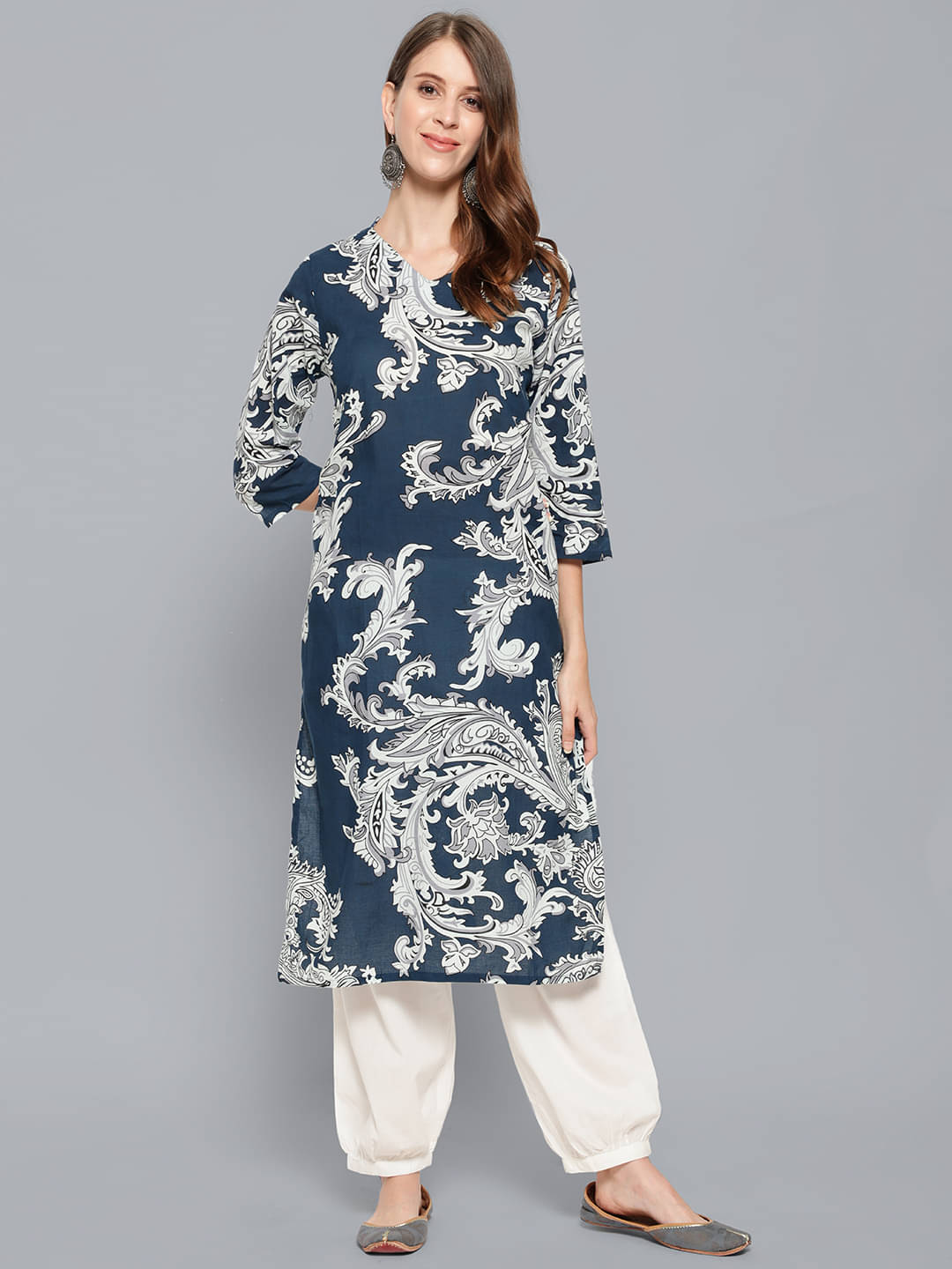 Antaran Cotton Printed Kurti With Salwar Women's Stitched Salwar Suit - Blue ( Pack of 1 ) Antaran Cotton Printed Kurti With Salwar Women's Stitched Salwar Suit - Blue ( Pack of 1 )