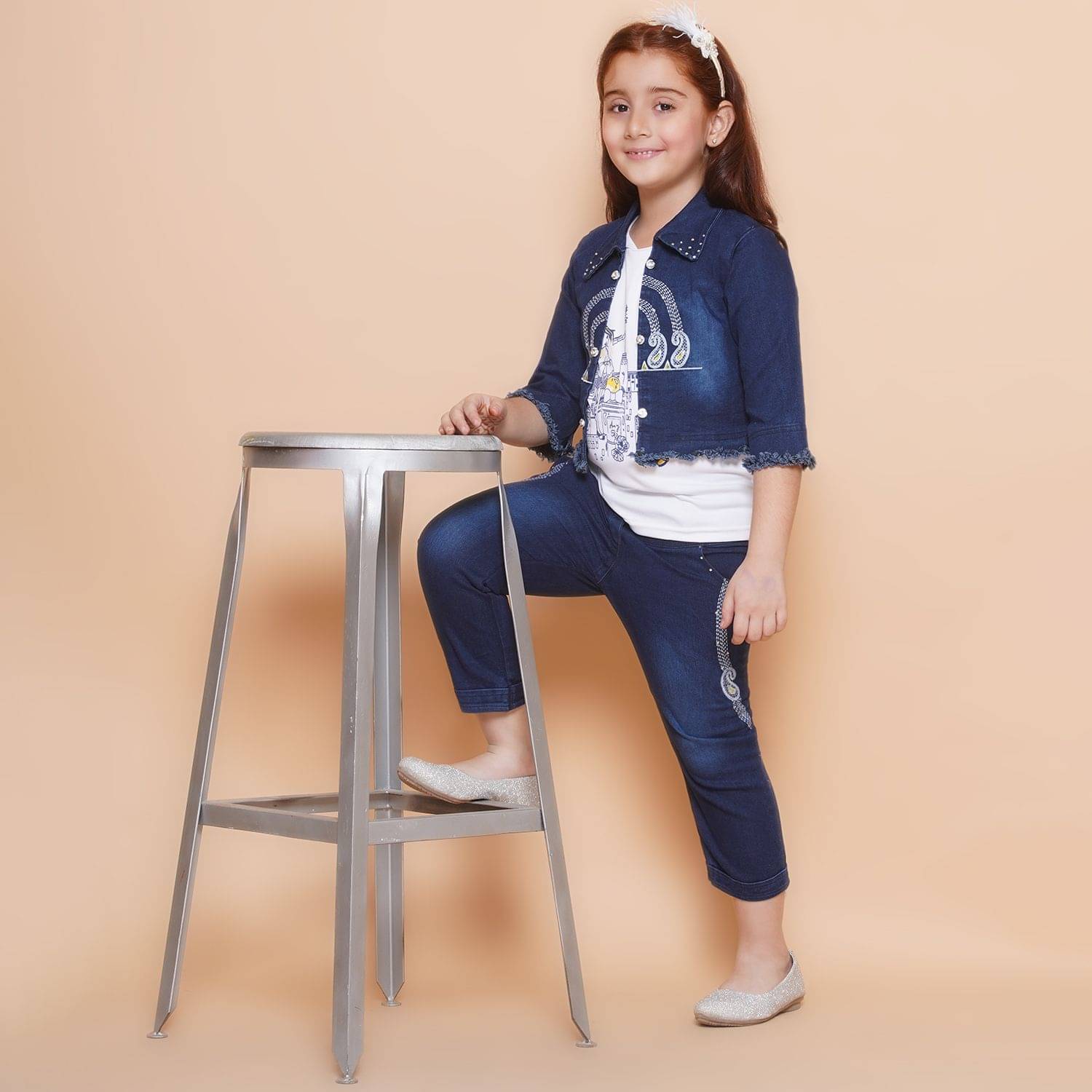     			Arshia Fashions Pack of 1 Girls Denim Top With Capris ( Blue )