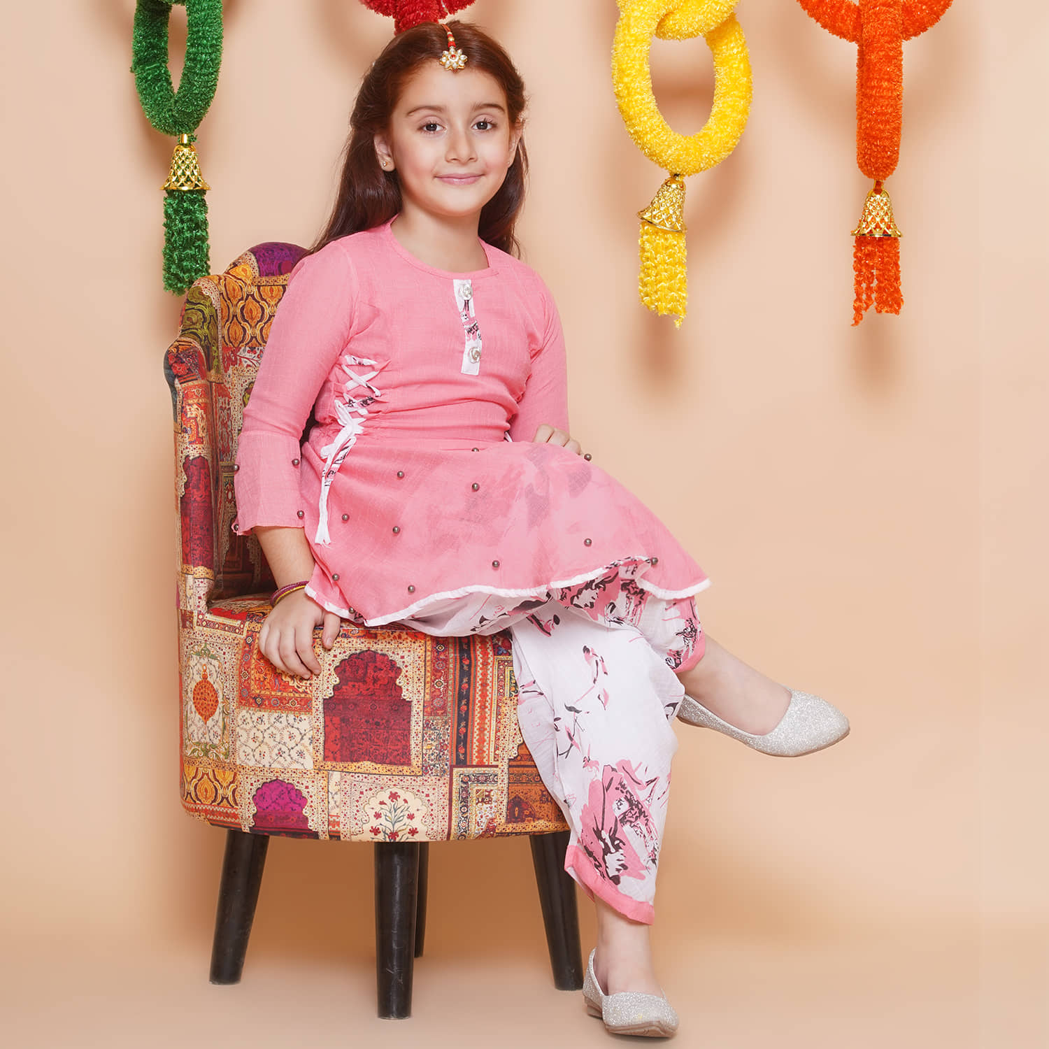 Arshia Fashions Girls Rayon Patiala Kurta Set ( Pack of 1 , Pink )