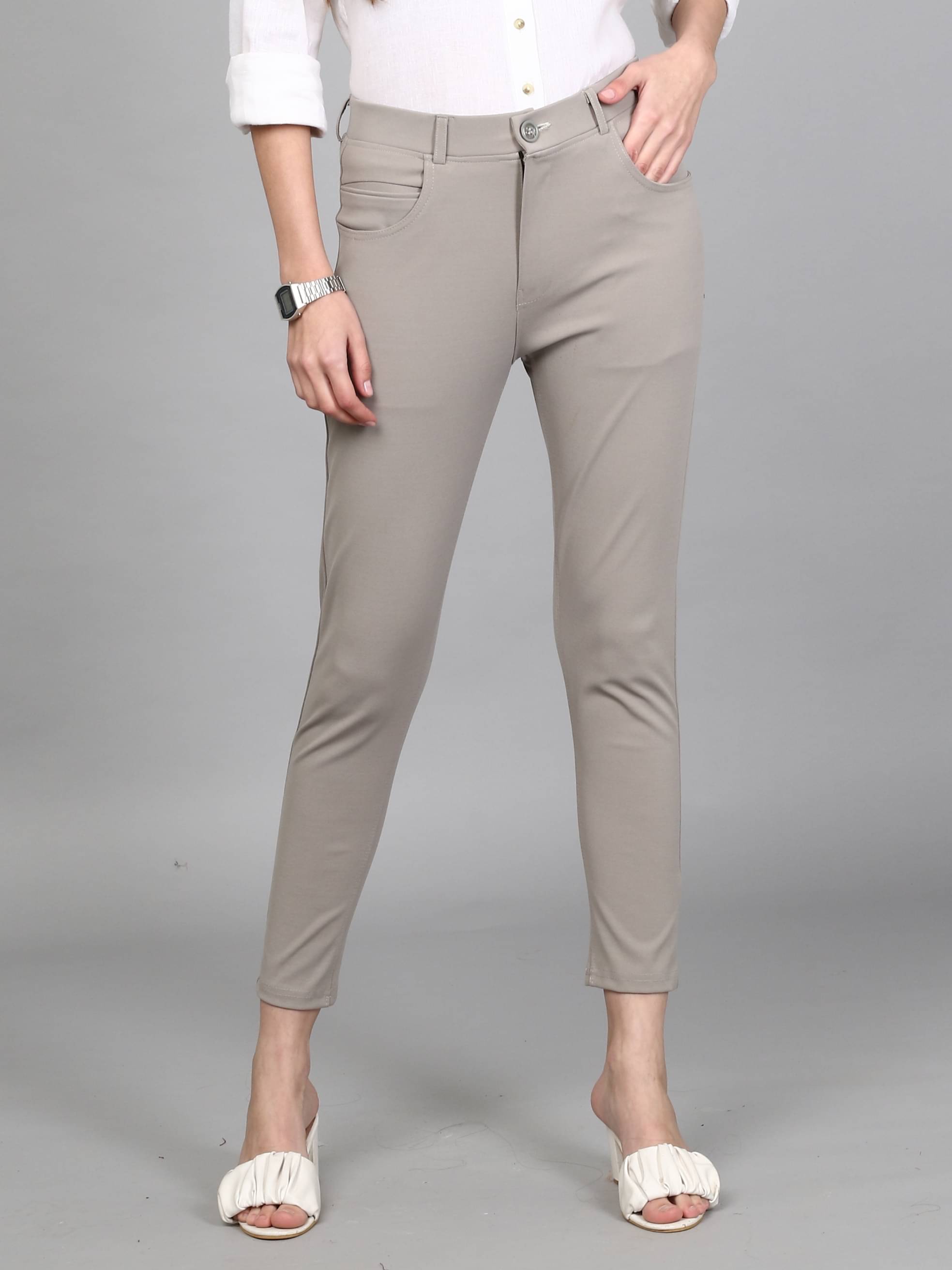     			FITHUB - Light Grey Cotton Blend Slim Women's Formal Pants ( Pack of 1 )
