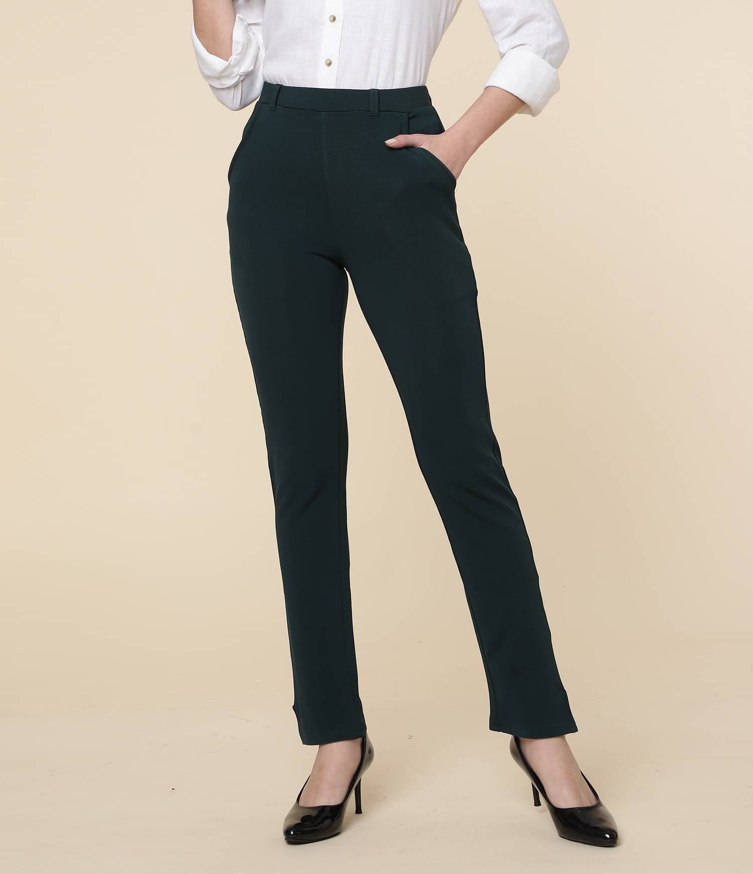     			FITHUB - Olive Cotton Blend Slim Women's Formal Pants ( Pack of 1 )