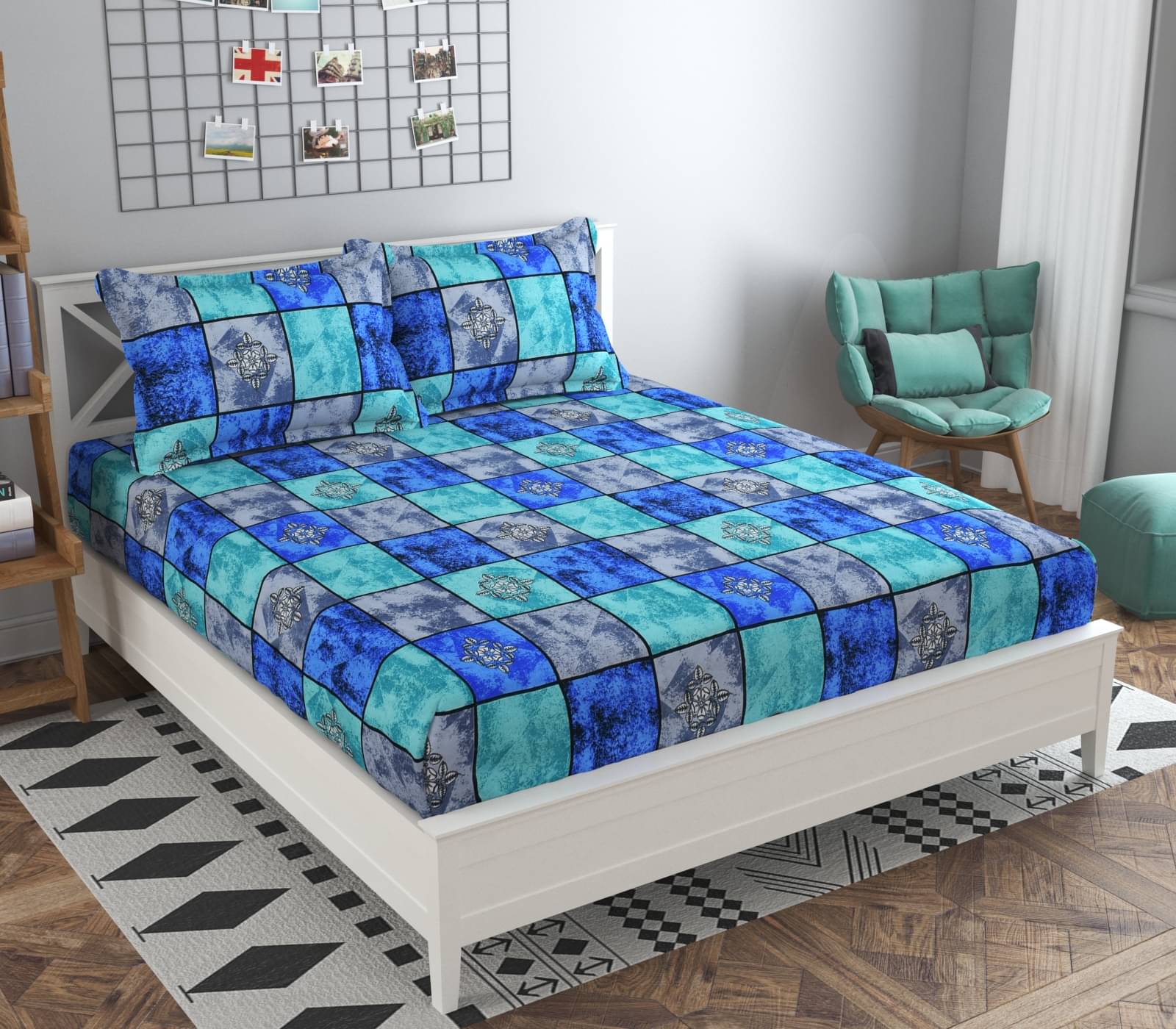 HIDECOR Microfiber Abstract Double Bedsheet with 2 Pillow Covers - Blue HIDECOR Microfiber Abstract Double Bedsheet with 2 Pillow Covers - Blue
