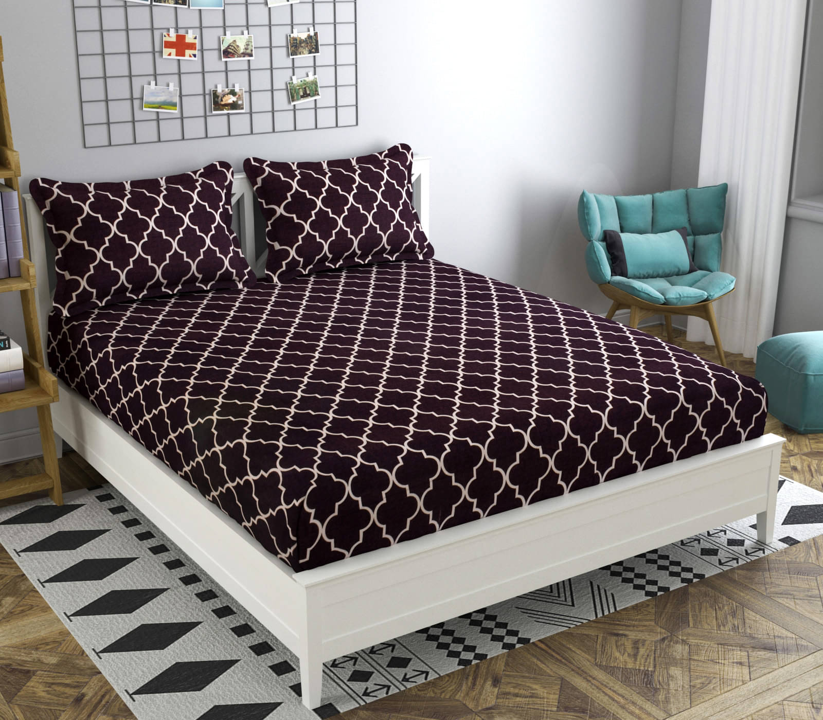     			HIDECOR Microfiber Abstract Double Bedsheet with 2 Pillow Covers - Brown