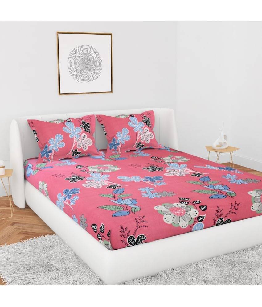 HIDECOR Microfiber Floral Double Bedsheet with 2 Pillow Covers - Pink     			HIDECOR Microfiber Floral Double Bedsheet with 2 Pillow Covers - Pink