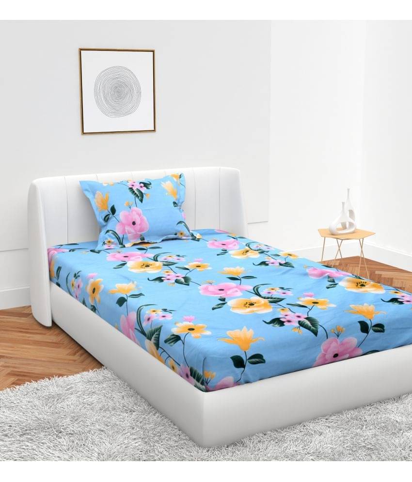 HIDECOR Microfiber Floral Single Bedsheet with 1 Pillow Cover - Blue HIDECOR Microfiber Floral Single Bedsheet with 1 Pillow Cover - Blue