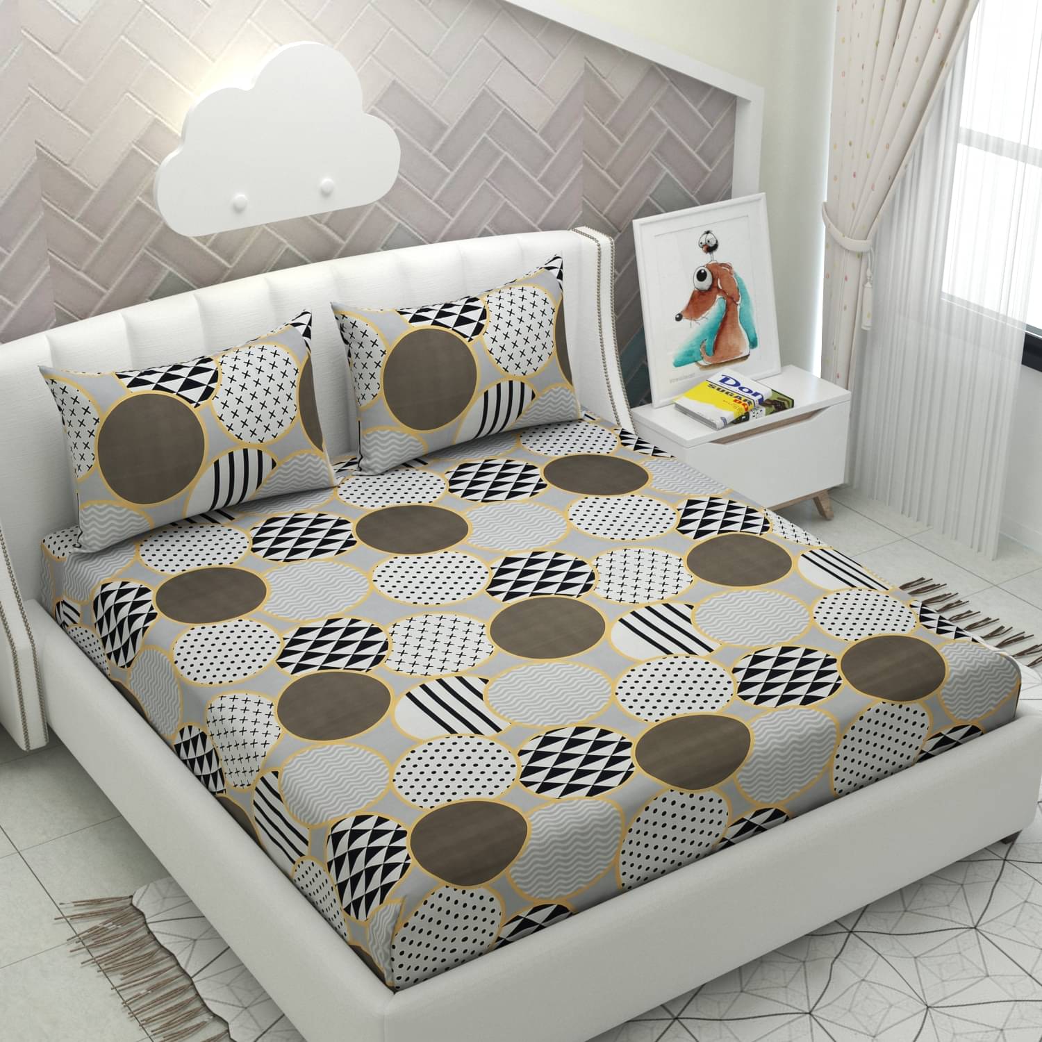 HIDECOR Microfiber Geometric Double Bedsheet with 2 Pillow Covers - Black HIDECOR Microfiber Geometric Double Bedsheet with 2 Pillow Covers - Black