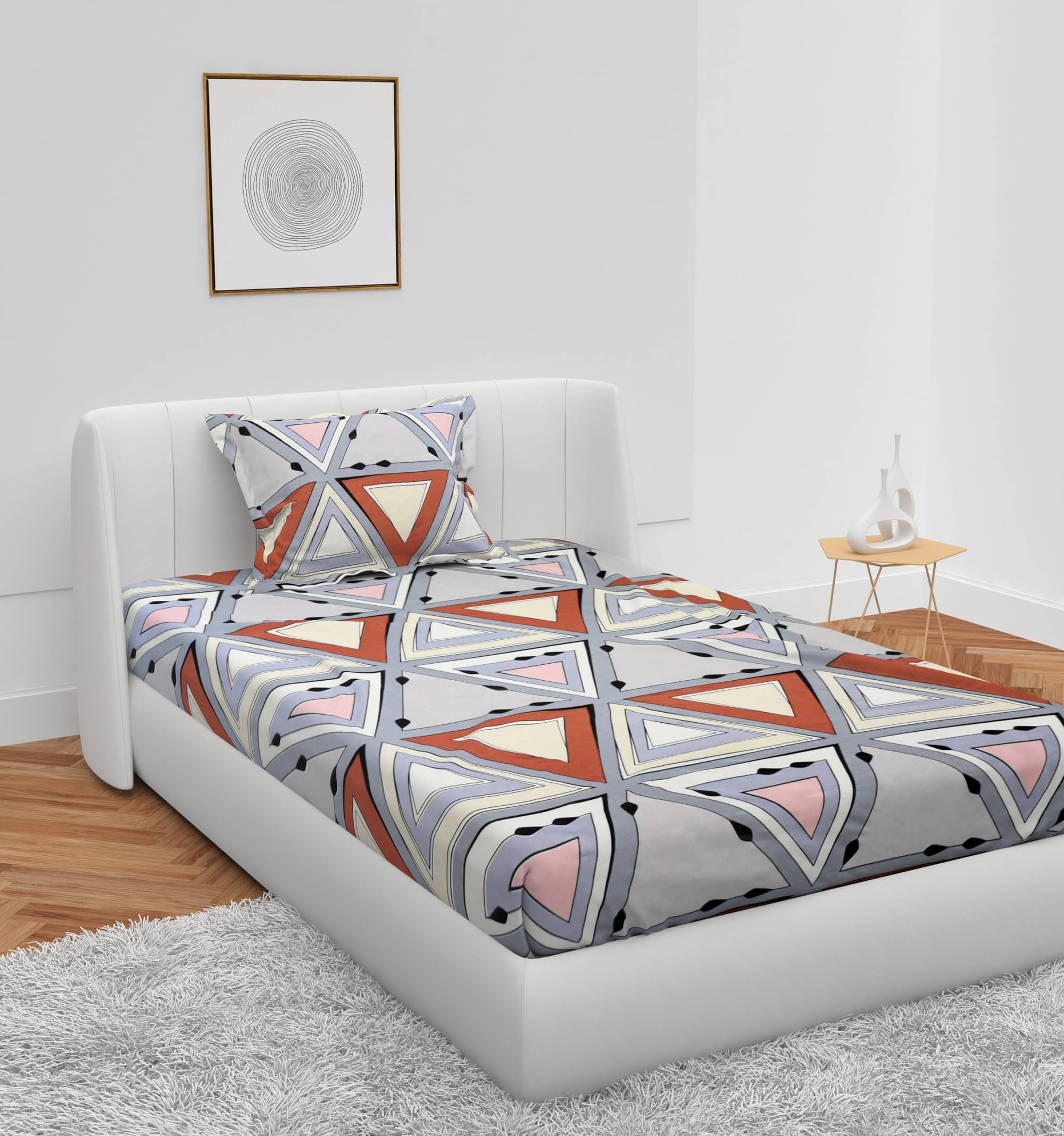     			HIDECOR Microfiber Geometric Single Bedsheet with 1 Pillow Cover - Grey