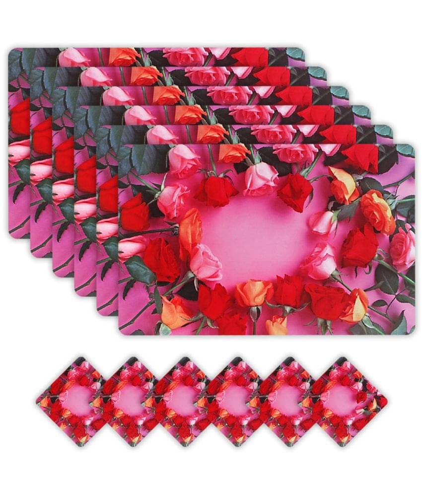PVC Floral Rectangle Table Mats ( 45 cm x 30 cm ) Pack of 12 - Red PVC Floral Rectangle Table Mats ( 45 cm x 30 cm ) Pack of 12 - Red