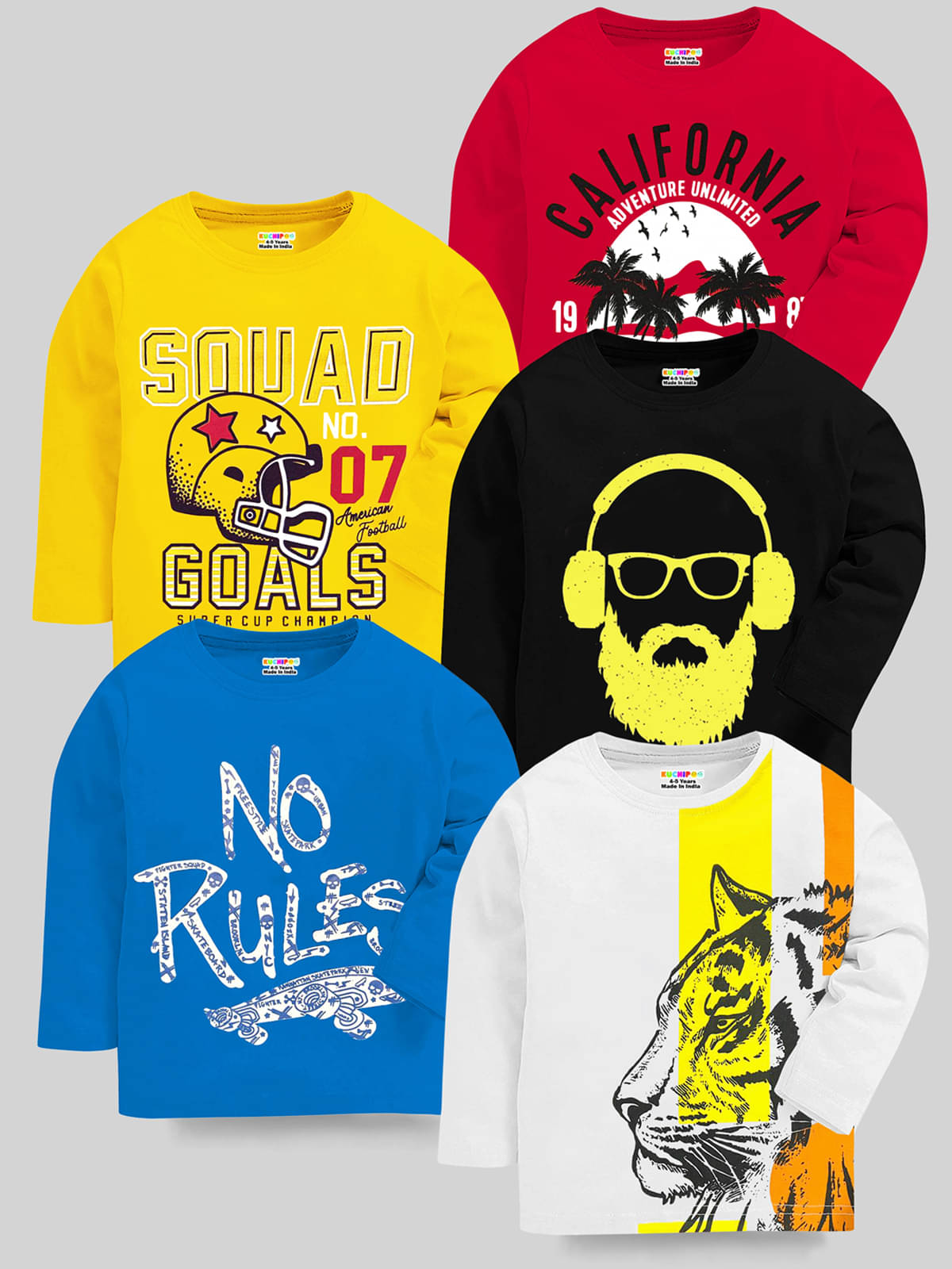     			Kuchipoo Pack of 5 Boys Cotton Blend T-Shirt ( Multicolor3 )
