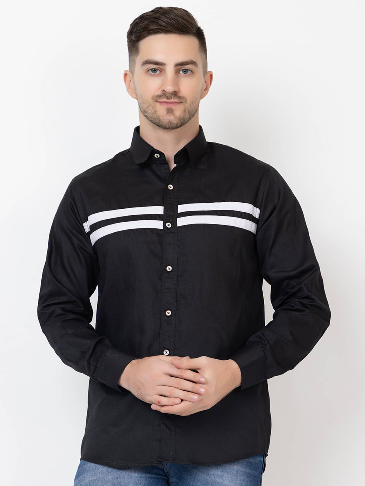     			MODERNITY Cotton Blend Regular Fit Striped Full Sleeves Men's Casual Shirt - Black ( Pack of 1 )